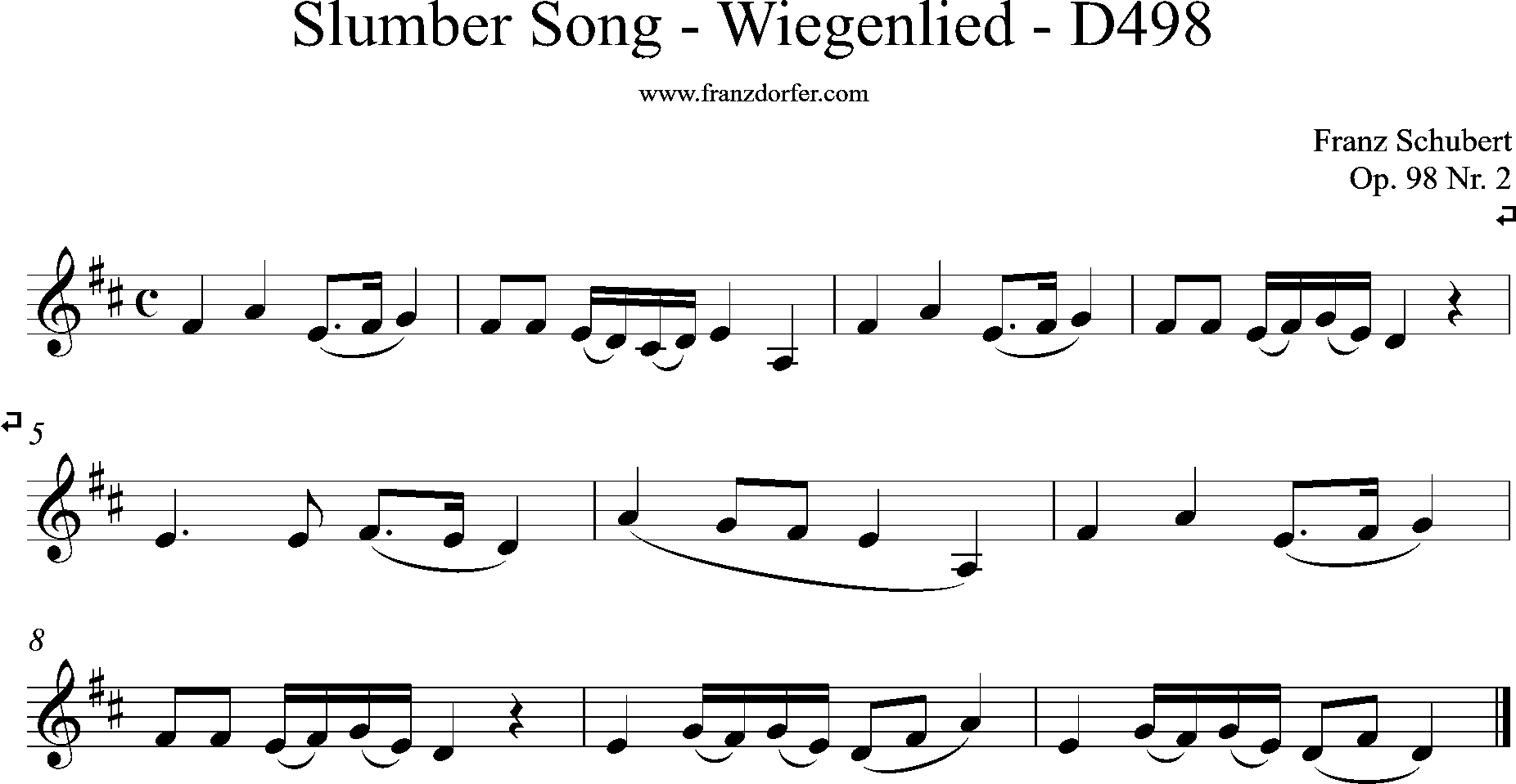 slumbersong, Wiegenlied Schubert, Clarinet D-major 
